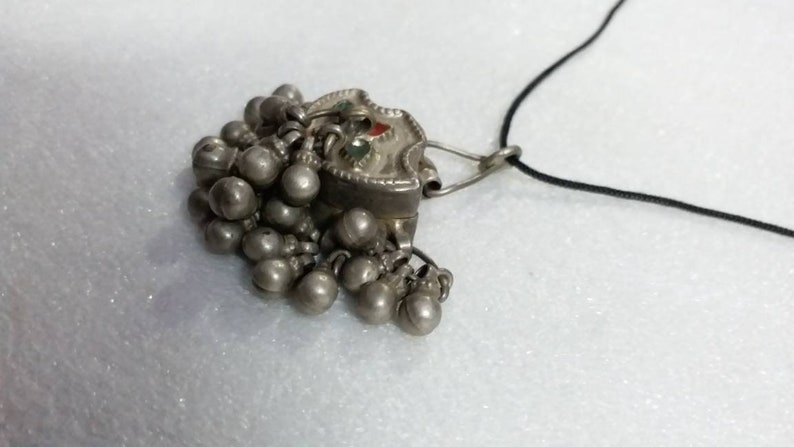 Handmade Vintage Rare Real Old High Grade Silver Indian Tribal Banjara Eye Make Up Box Antique Dangles Flower Of Life Beautiful Boho Pendant