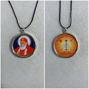 Handmade 92.5 Sterling Silver Yoga Guru Pendant: Double Sided Color Print