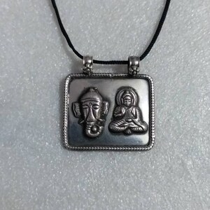 Handmade Hammered 92.5 Stamp Sterling Silver Hindu Deity Ganesha With Blessing Buddha Tribal Charm Pendant Religious Necklace Silver Pendant