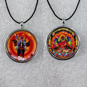 Sterling Silver Tibetan Deity Pendant: Reversible Photo Print Necklace