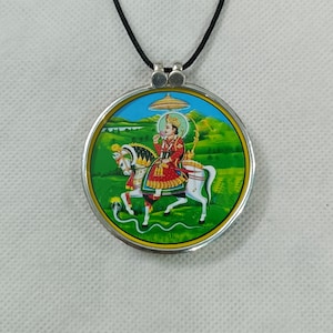 Handmade 92.5 Sterling Silver God Shree Devnarayan Bhagwan Religious Photo Print Glass Framed Silver Pendant Deity Silver Necklace