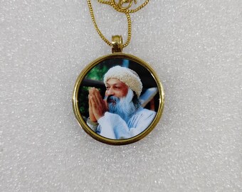 Handmade Osho Photo Pendant: Yellow Brass Yoga Guru Necklace - Etsy
