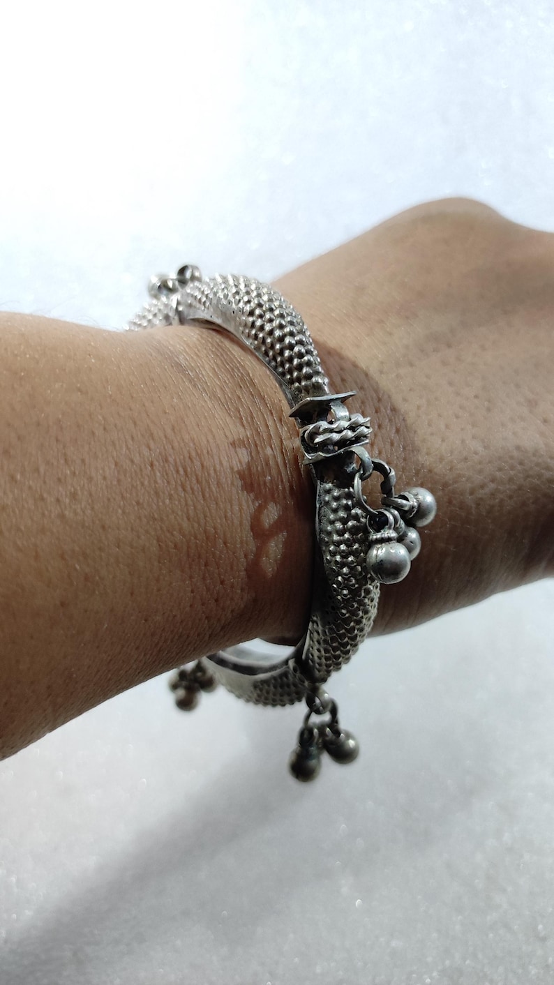 Vintage Silver Dangle Bangle: Handmade Indian Banjara Tribal Bracelet ...