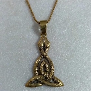 Handmade Solid Yellow Brass Hindu Deity Shiva Snake Love Couple Cobara Snake Brass Pendant Charm Boho Tribal Pendant With BrassChainNecklace