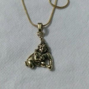 Handmade solid yellow brass god baby Krishna religious brass pendant with 22 inch chain charm pendant Necklace Laddu Gopal Krishna pendant