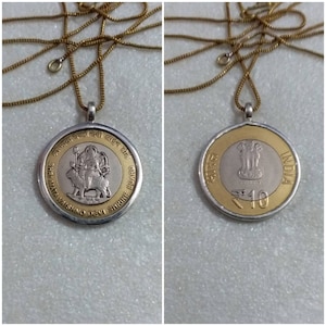 Handmade Sterling Silver Indian Coin Pendant: Hindu Goddess Vaishno Devi Necklace