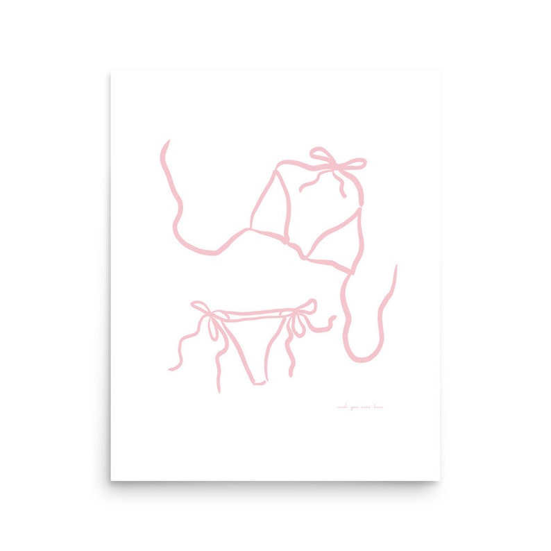 Skinny Dip 02 Pink Bikini Art Print Bikini Line Drawing Art Print Beach Print Line Drawing Print