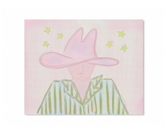 Coastal Cowboy Art Print Pink and Green - Western Colorful Cowboy - Funky Art Print