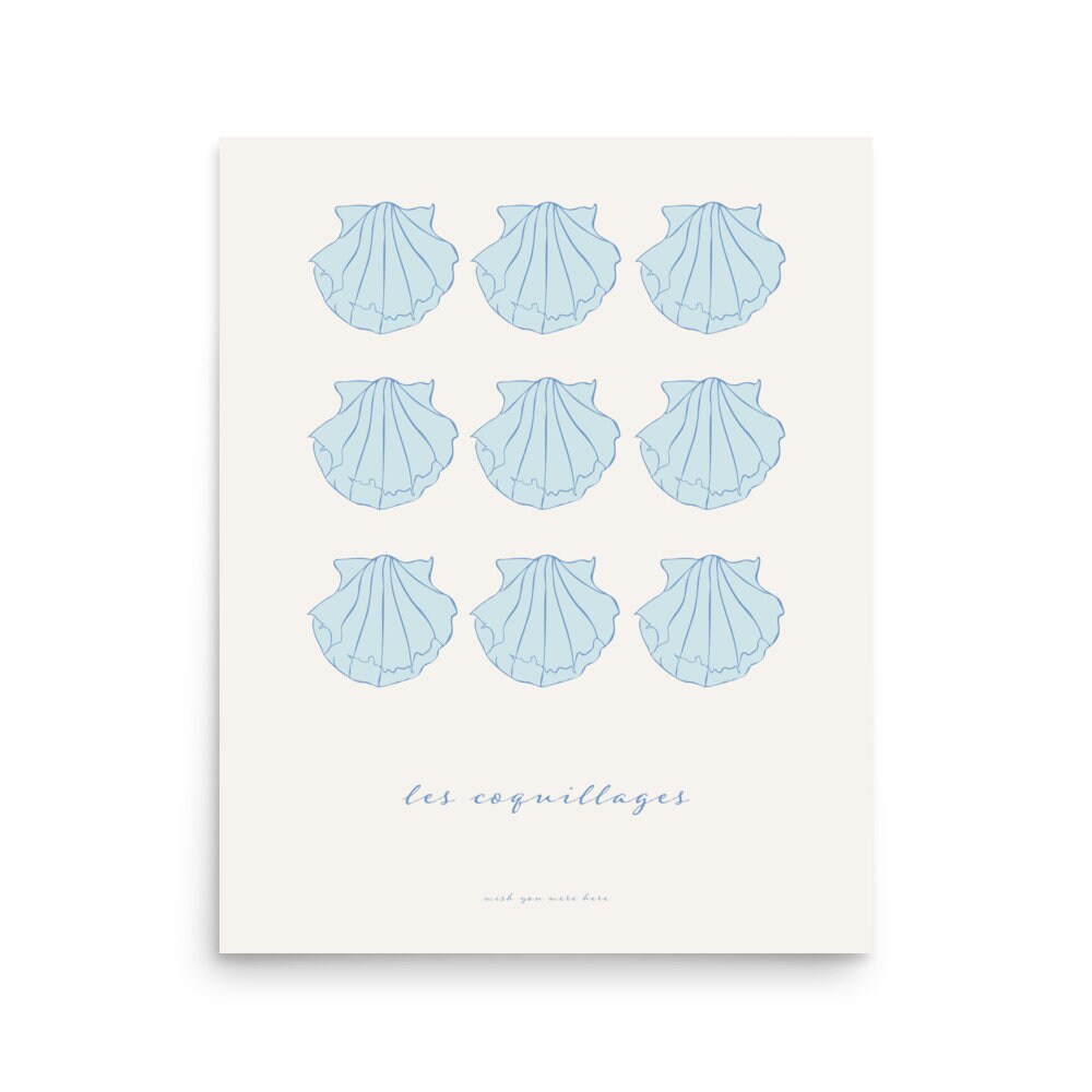 Line Shell Blue Shells 02 Light Blue - Seashell Line Drawing on Tea Background - Line ...