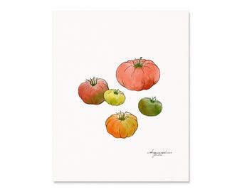 Heirloom Tomato Watercolor Print -  Summer, Farm, Vegetable, New England Art