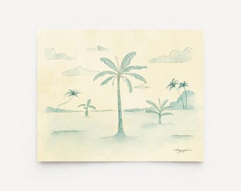 Palm Tree Print on Fine Art Paper - Coastal, Tropical, Old Florida, Watercolor
