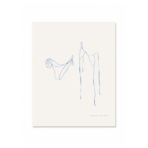 Skinny Dip - Bikini Line Drawing Blue on Tea Background - Line Drawing Art Print - Beach Print - Line Drawing Print