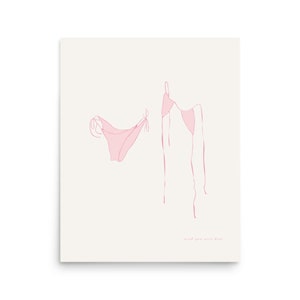 Skinny Dip Hot Pink - Bikini Line Drawing in Pink on Tea Background