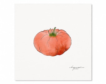Red Heirloom Tomato Watercolor Square Print -  Summer, Farm, Vegetable, New England Art