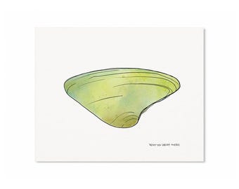 Green Watercolor Shell Print on Fine Art Paper - Coastal Watercolor - Colorful Seashell Painting