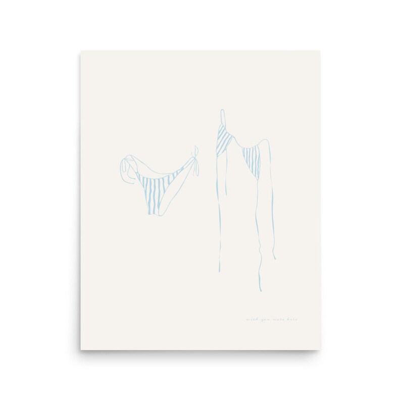 Skinny Dip Stripe Light Blue Stripe Bikini Line Drawing Line Drawing Art Print Beach Print Line