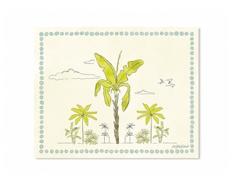 Palm Tree Paradise Print on Fine Art Paper - Coastal Watercolor - Colorful Tropical Painting