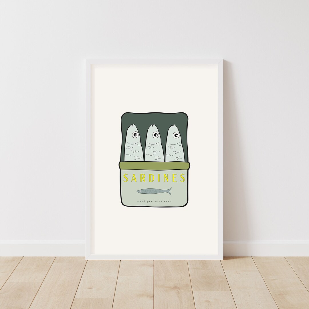 Sardines in Color Sardine Line Drawing on Tea Background Etsy