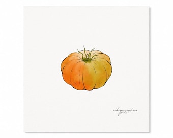 Orange Heirloom Tomato Watercolor Square Print -  Summer, Farm, Vegetable, New England Art