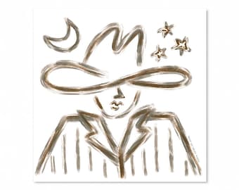 Neutral Coastal Cowboy Art Print - Western Neutral Cowboy - Funky Art Print