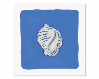Funky Blue Shell Art Print - Cool Coastal Tropical Home Decor