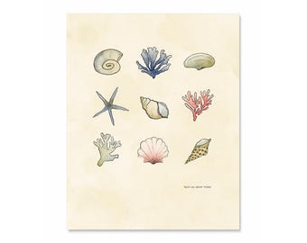 Ocean Motif Watercolor Print on Fine Art Paper - Coastal Painting