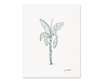 Seafoam Palm Tree Print on Fine Art Paper - Coastal Watercolor - Colorful Palm Tree Painting