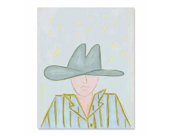 Vertical Coastal Cowboy Art Print - Western Colorful Cowboy - Funky Art Print