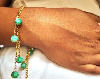 Turquoise Howlite Charm Bracelet: Gold Plated Boho Jewelry