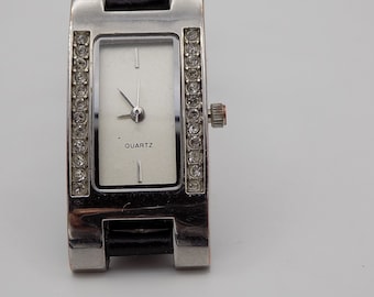 Rectangular Vintage /Montre watch / watch Quartz women&#39;s Bracelet/leather/stone Swarovski/years 80/idea gift/birthday/Collection.