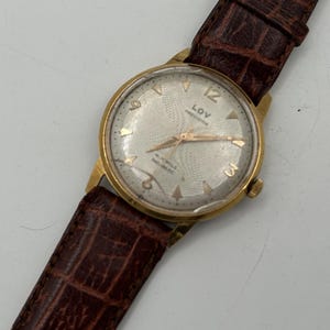Montre LOV Femme Mécanique Plaqué Or – Vintage Suisse, Boîtier 17 Mm, Bracelet Cuir Noir
