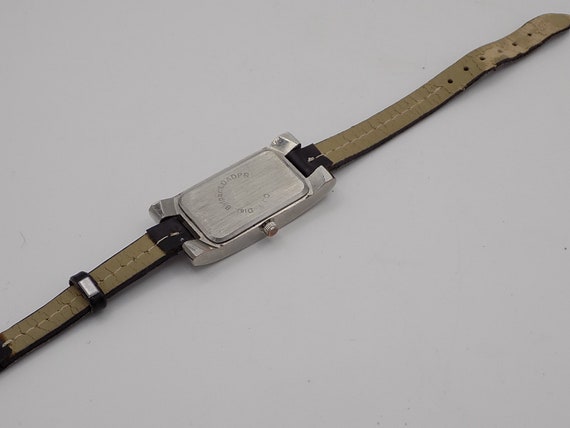 Montre Vintage Femme Années 80-90 Avec Diamants, Or Noir Et Cuir - Mouvement Quartz