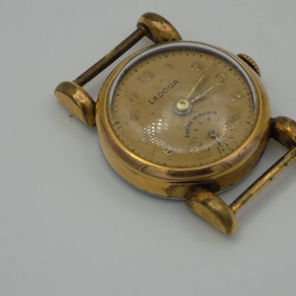 LADOGA,Montre Vintage,Montre Mecanique,Or 18c,Ancre 18 Rubis.Montre Anées 50,A Restaurer,Vendue Sans Bracelet