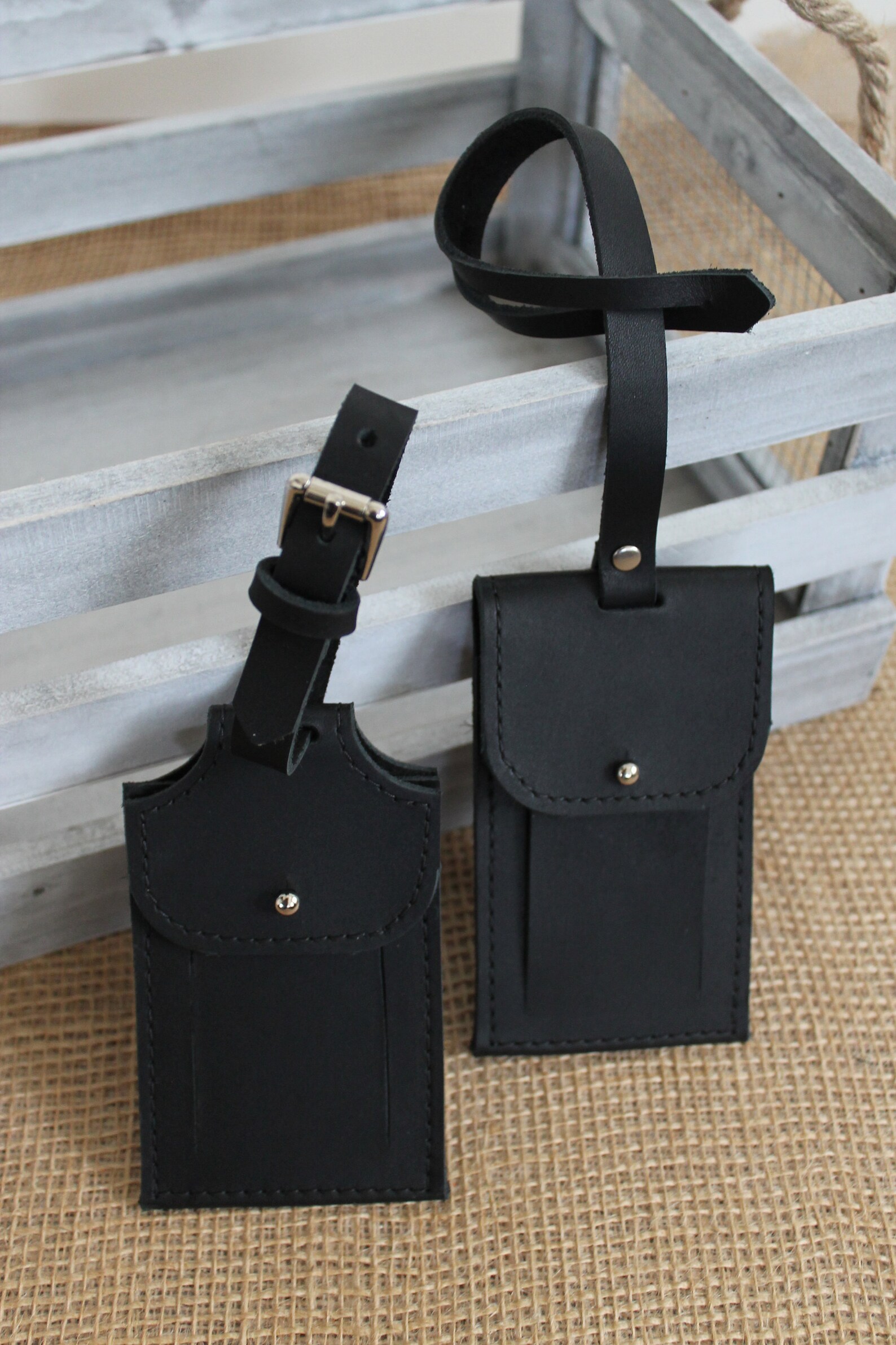 Monogrammed Black Leather Luggage Tag Bag Tag Wedding Etsy