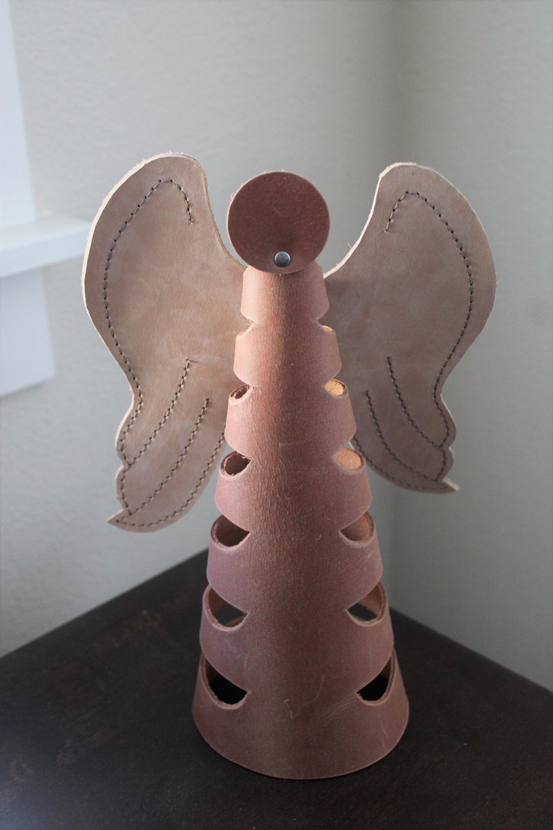 Handcrafted Sable Leather Angel Tree Topper more colors