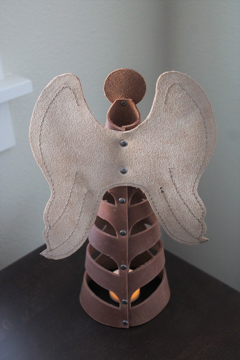 Handcrafted Sable Leather Angel Tree Topper more colors