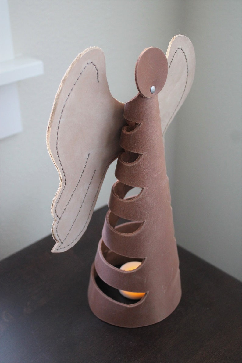 Handcrafted Sable Leather Angel Tree Topper more colors