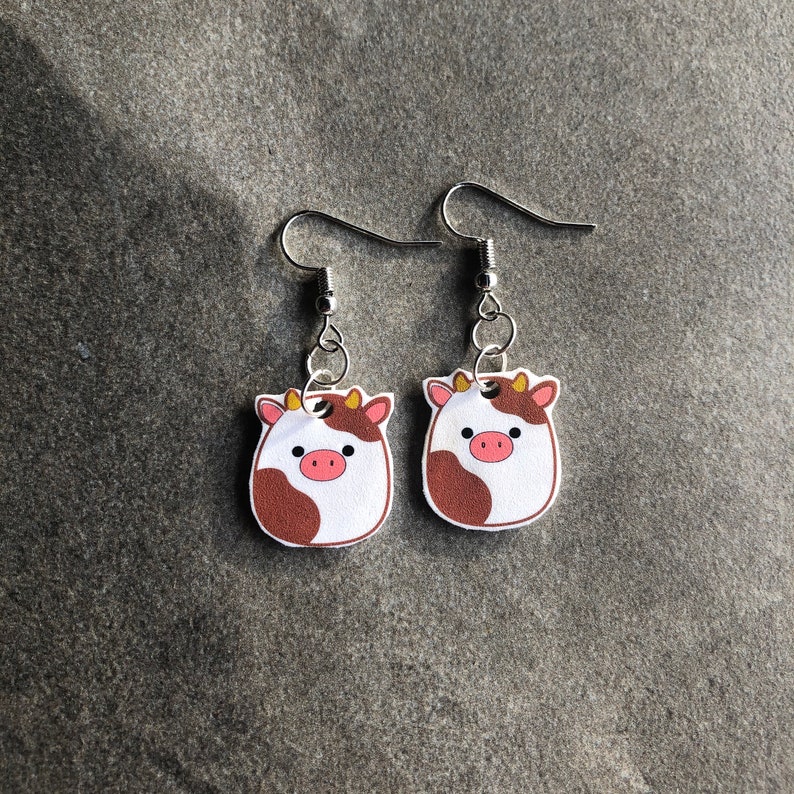 Ronnie the cow squishmallow earrings beadsbyisabella 