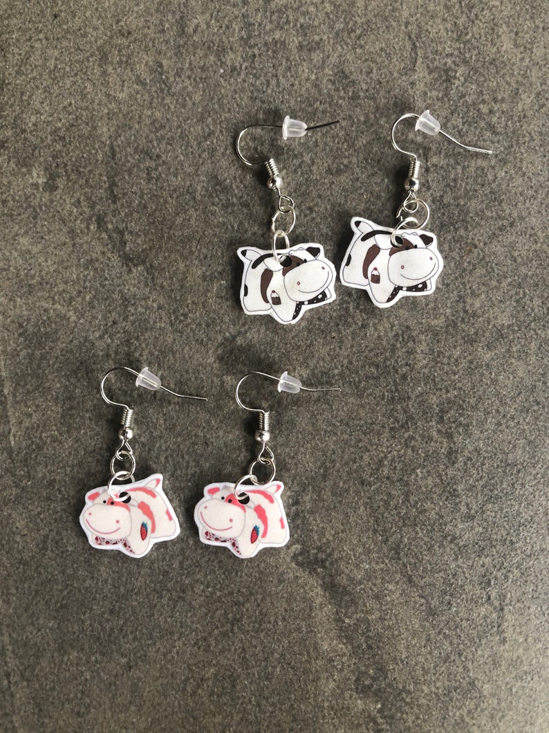Strawberry cow pillow pet and chocolate milkshake cow earrings | Etsy