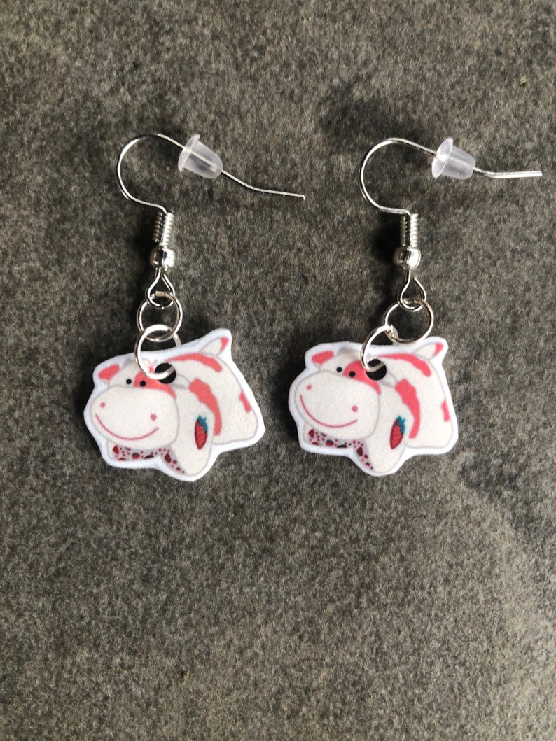 Strawberry cow pillow pet and chocolate milkshake cow earrings | Etsy