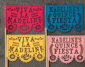 for Birthday papel picado mini banners with dowels like inspiration photo Custom long flags 14 pieces
