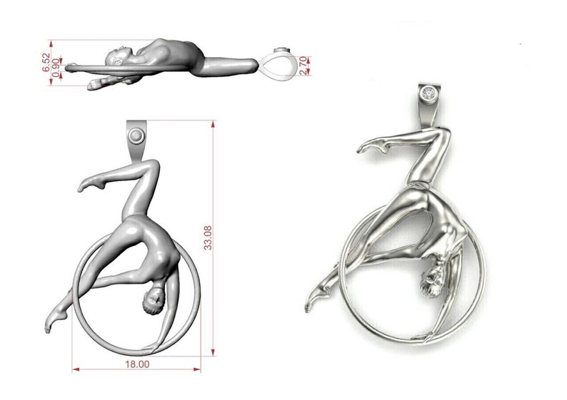 Aerial hoop Silver pendant, lyra Circus jewelry, ring gymnastic acrobatic, acrobatica Zircus present image 3