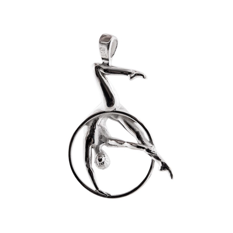 Aerial hoop Silver pendant, lyra Circus jewelry, ring gymnastic acrobatic, acrobatica Zircus present image 2