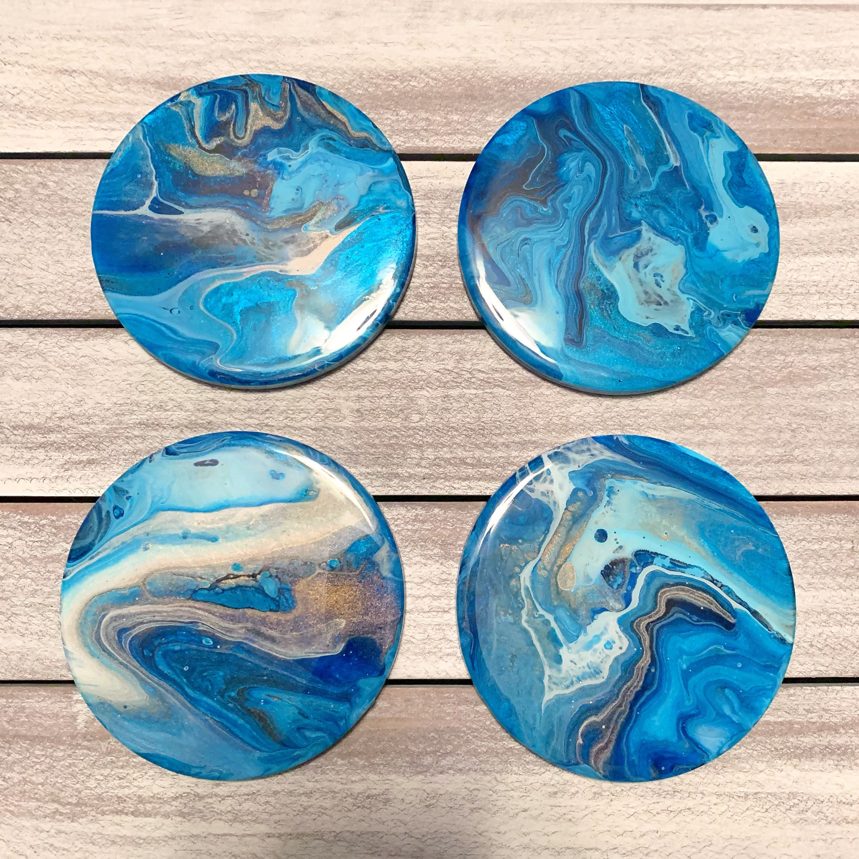 Acrylic Pour Coastersset of 4 Icy Etsy