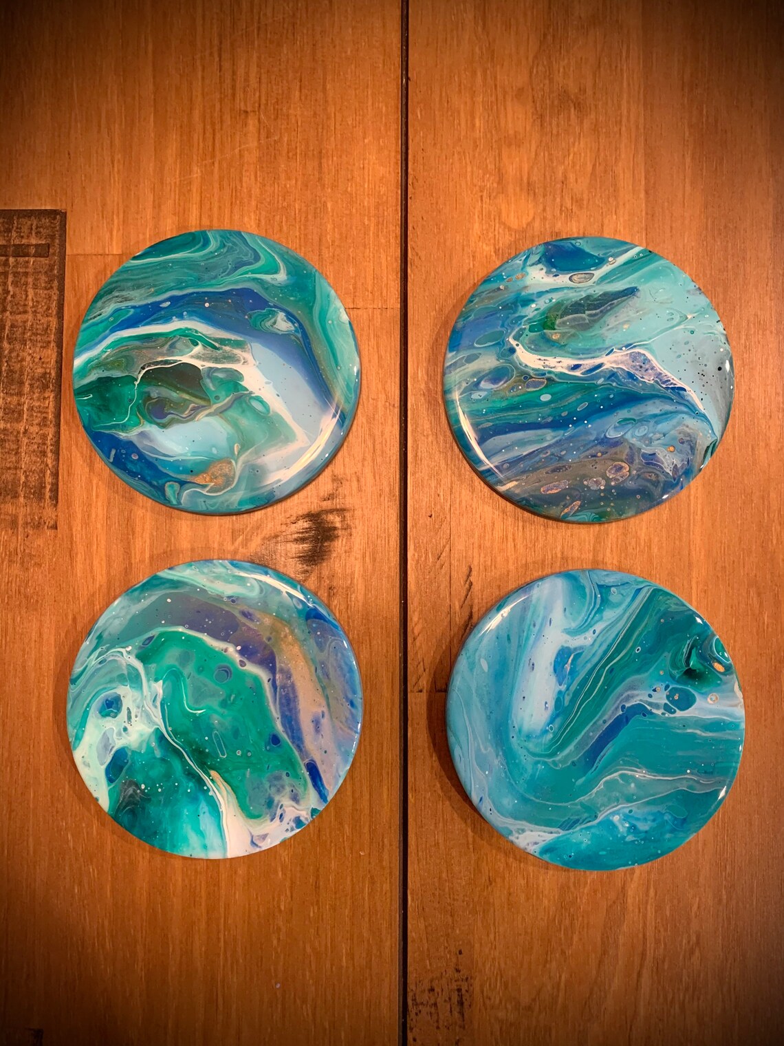 Acrylic pour coasters Ocean set of 4 Etsy