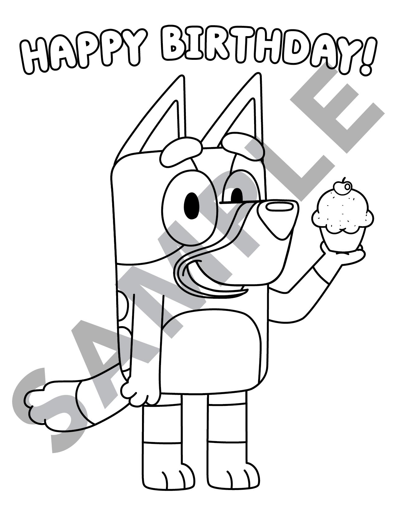 Bluey Happy Birthday Coloring Page Etsy Bluey Happy Birthday Coloring Page Etsy