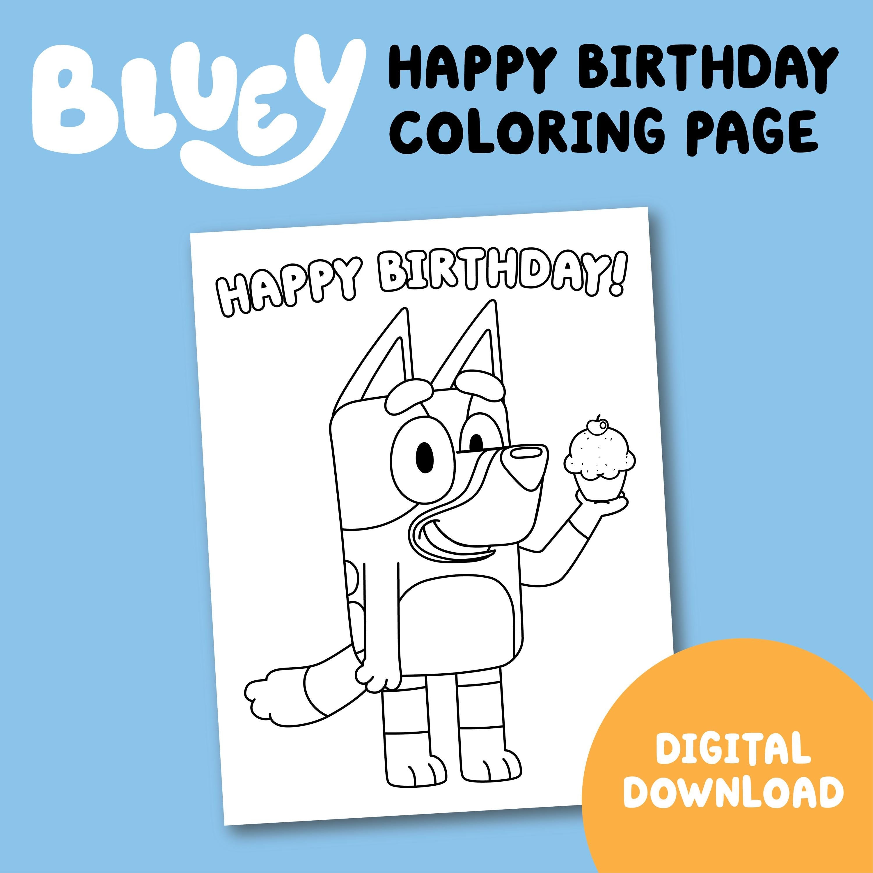Bluey Happy Birthday Coloring Page Etsy Bluey Happy Birthday Coloring Page Etsy