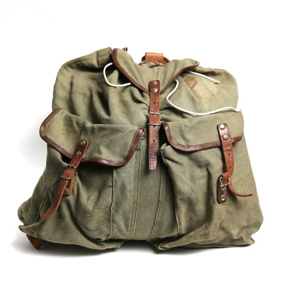 Love Dogs Army Vintage Canvas Rucksack Backpack with Leather Straps