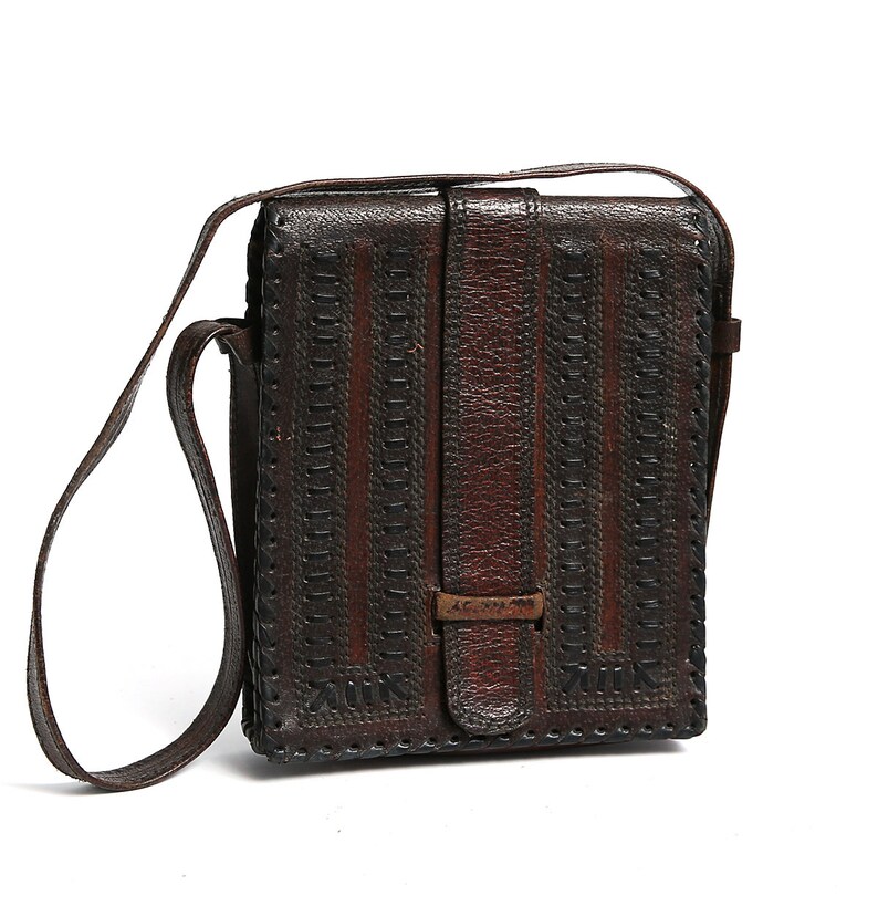 tooled leather messenger bag