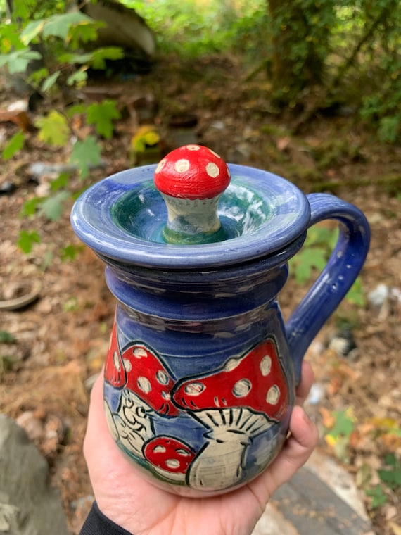 Mushroom Forest Mug With Spoon & Lid